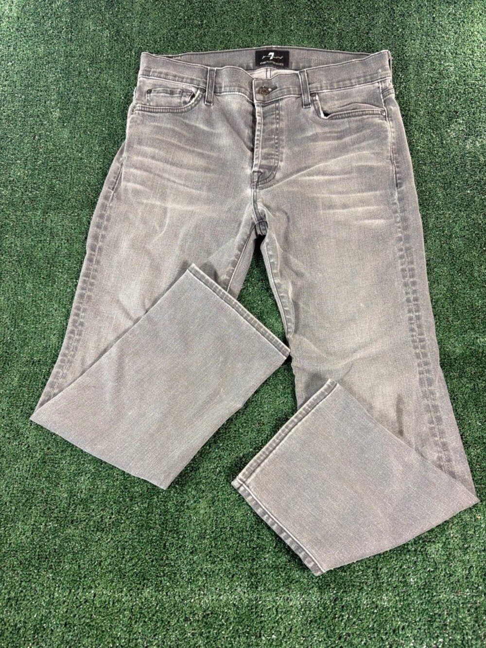 7 For All Mankind Luxe Performance Jeans Men 34x28 Grey Slim Button Fly